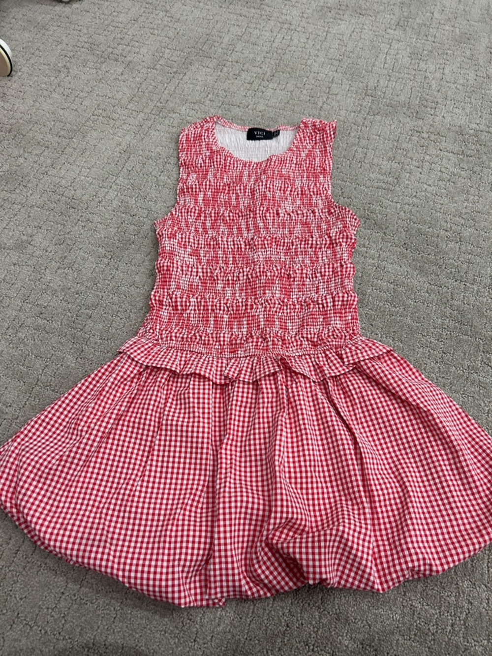 Vici Red Gingham Smocked Sleeveless Dress